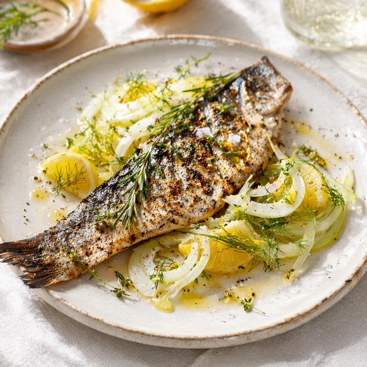 Pesce alla griglia com citrinos e funcho: receita e harmonização vinho