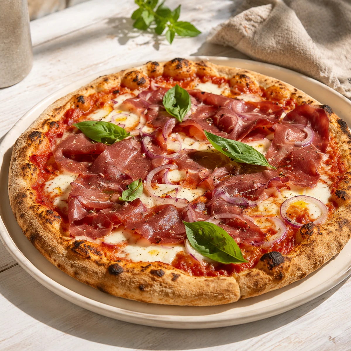 Masa de pizza perfecta para una pizza mit Bündnerfleisch gourmet