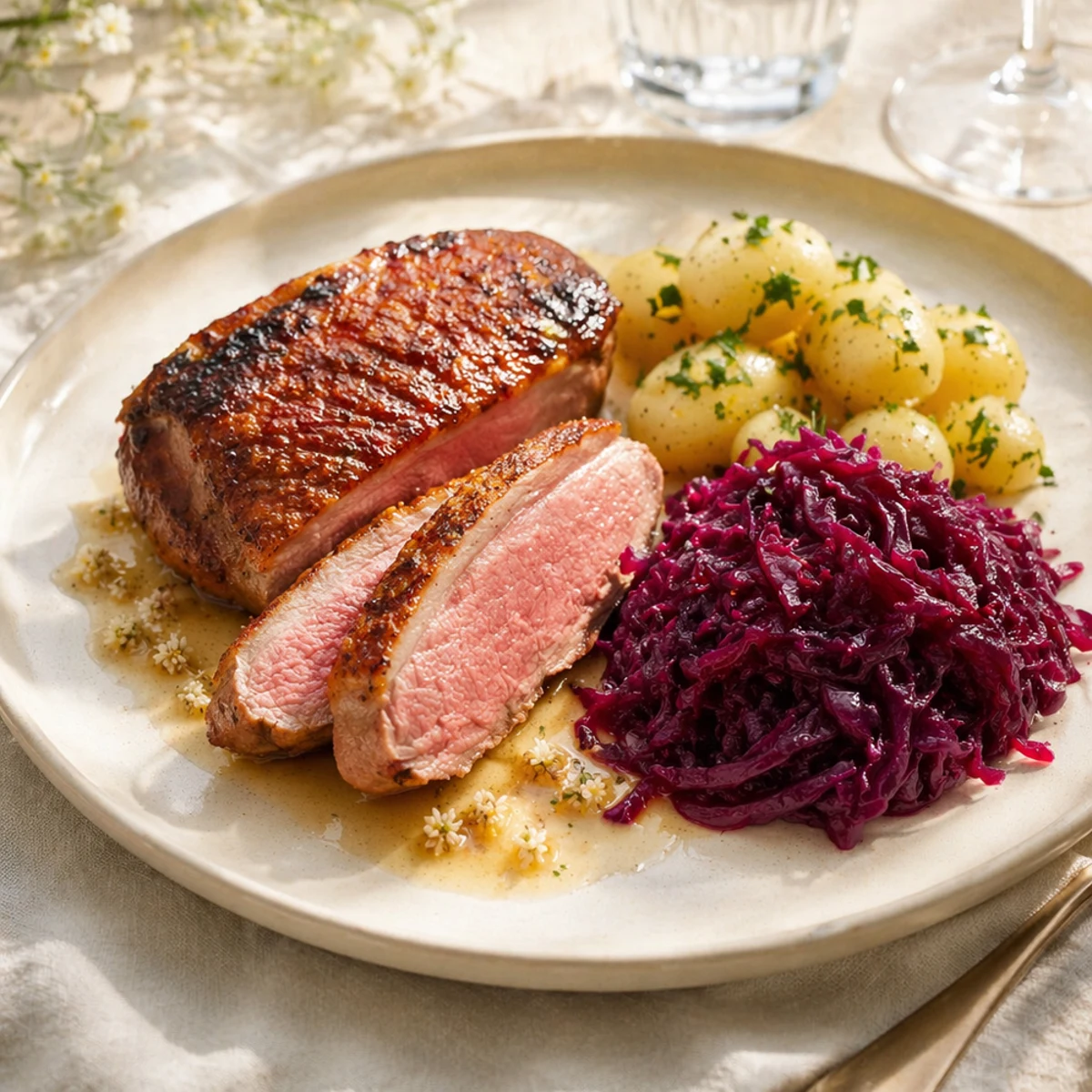 Wine Pairing for Roasted Duck Breast with Elderflower Sauce