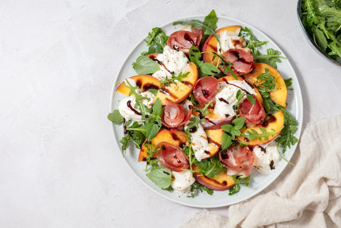 Peach Cobbler Recipe: Peach and Burrata Salad with Wine Pairing