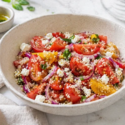 Harmonização vinho: Ensalada de Tomate y Cebolla con Queso de Cabra y Quinua
