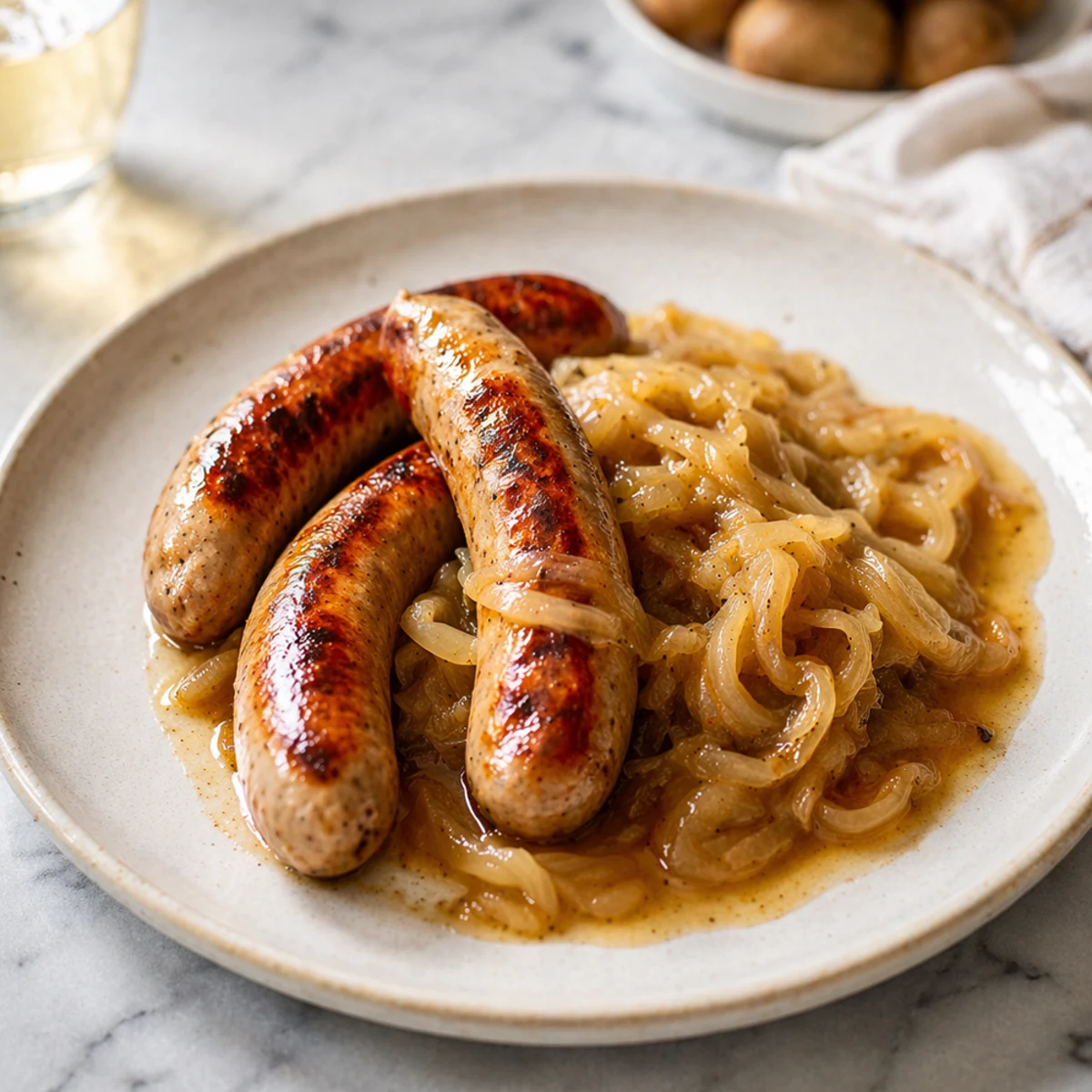 Best Wine with Bratwurst Recipe and Onion Sauce