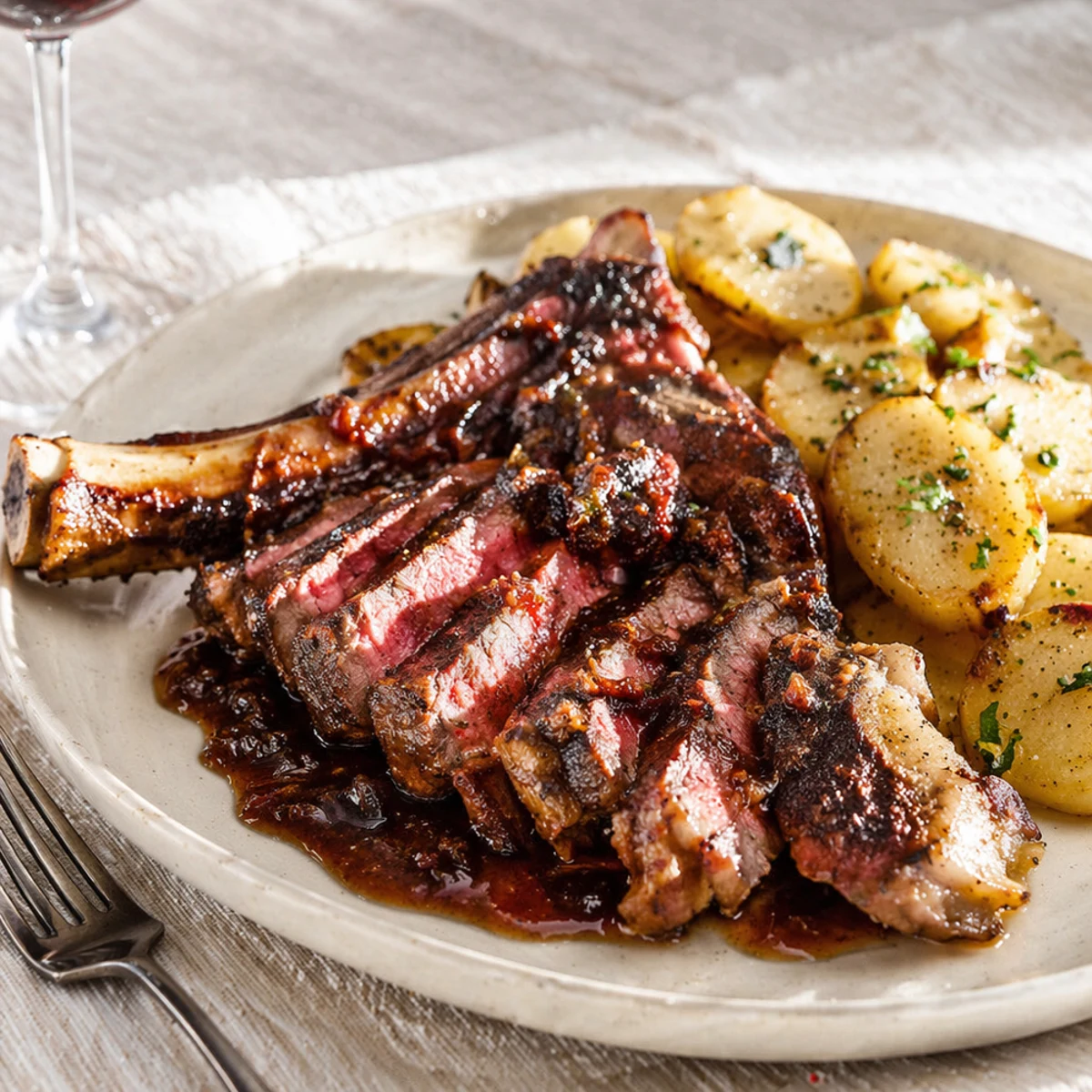 Rib eye svenska: Côte de bœuf à la Bordelaise med vin