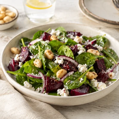 Abbinamento vino e cibo: insalata di barbabietole, feta e macadamia
