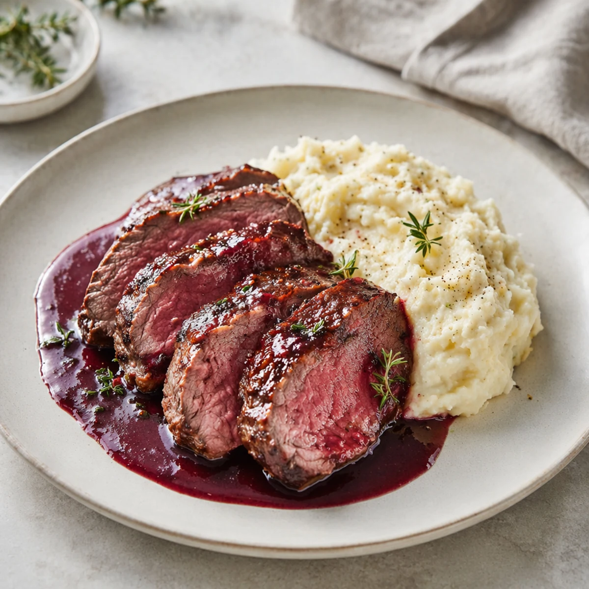 Wein zu Hovězí steak s omáčkou z červeného vína und Bramborovou kaší