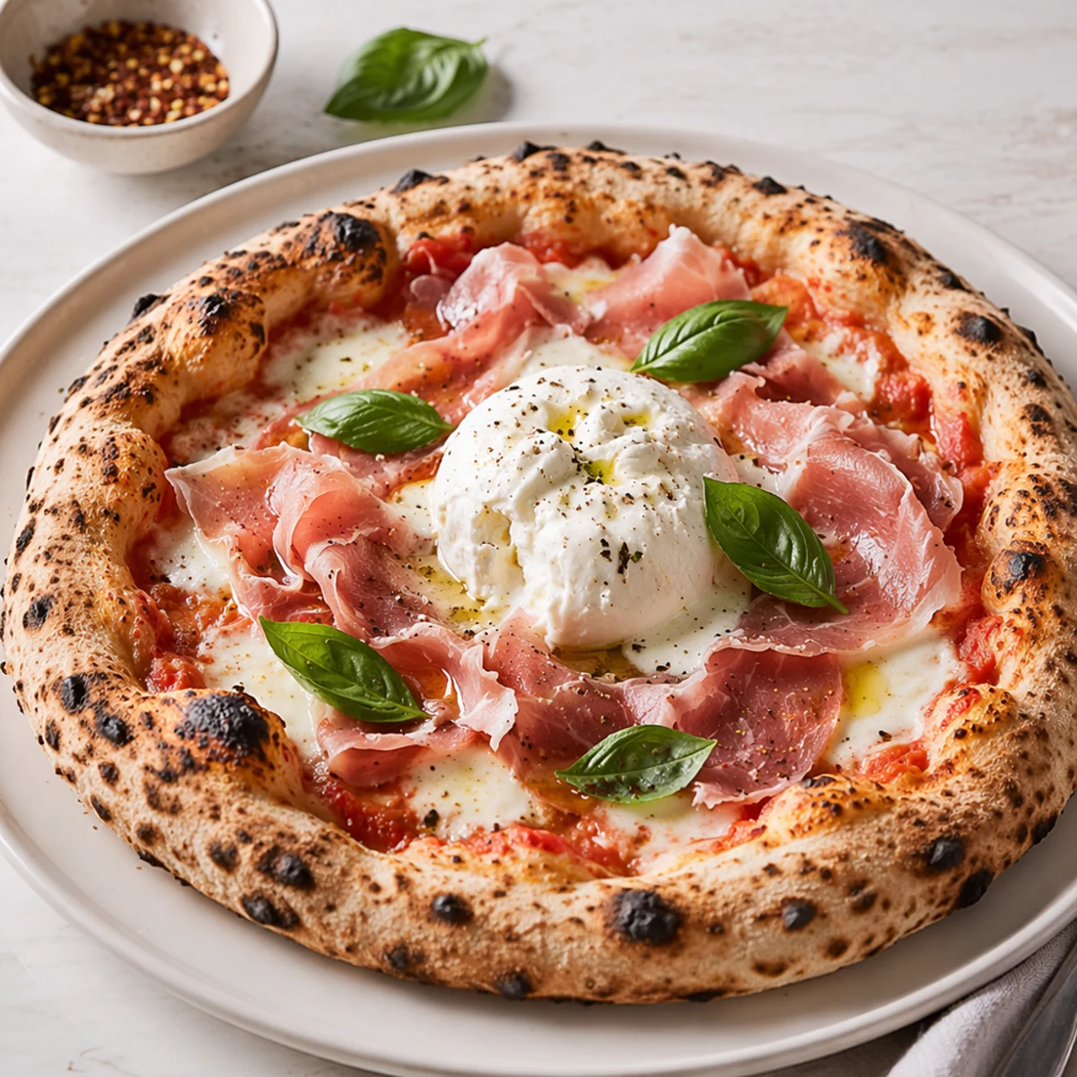 Vinho para Pizza Napoletana con Burrata e Prosciutto di Parma