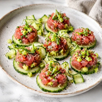 Best Wine with Tuna Tartare on Cucumber Slices
